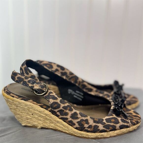 Leopard Print Espadrille Wedge Heels Sz 7 | Y2K Boho Glam Slingbacks by Club - Picture 9 of 9